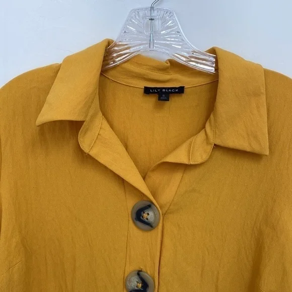 Lily Black Mustard Tunic Blouse Dress Oversized Buttons Women’s Size Small - Picture 7 of 13